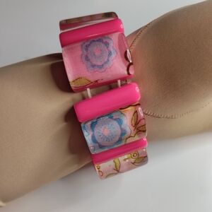 Floral Pink Boho Elastic Bracelet